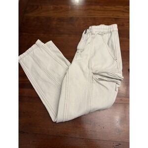 PacSun Bone Utility Cargo Pants Cream Elastic Waist Contrast Stitch Small S